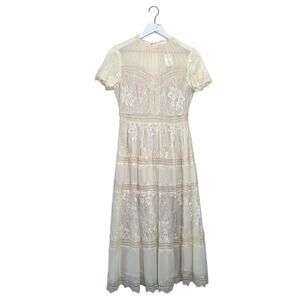 NWT Böhme Short Sleeve Lace Midi Dress Ivory Size Small